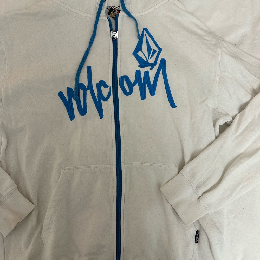 Volcom Cream Zip-Up with Blue Logo